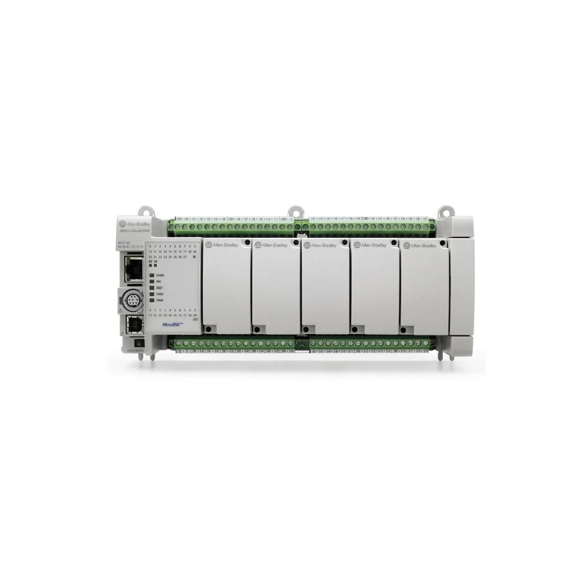 2080-L50E-48QBB, Allen Bradley, Controlador, Micro850 EtherNet/IP, 28 entradas de 24 VCC/VCA, 20 salidas de fuente, 24 entradas de CC, hasta 6 canales HSC