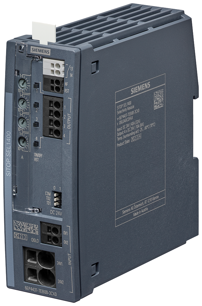 6EP4437-7EB00-3CX0, Siemens, SITOP SEL1400 10 A Selectivity module 4-channel with limiting characteristic Input: 24 V DC/40.
