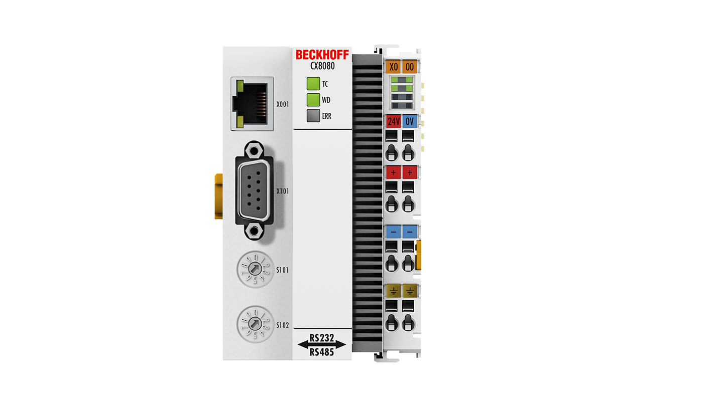 CX8080, Beckhoff Automation, Interfaces seriales, una con RS232 y otra con RS485. Ambas interfaces seriales están en el conector D-sub.