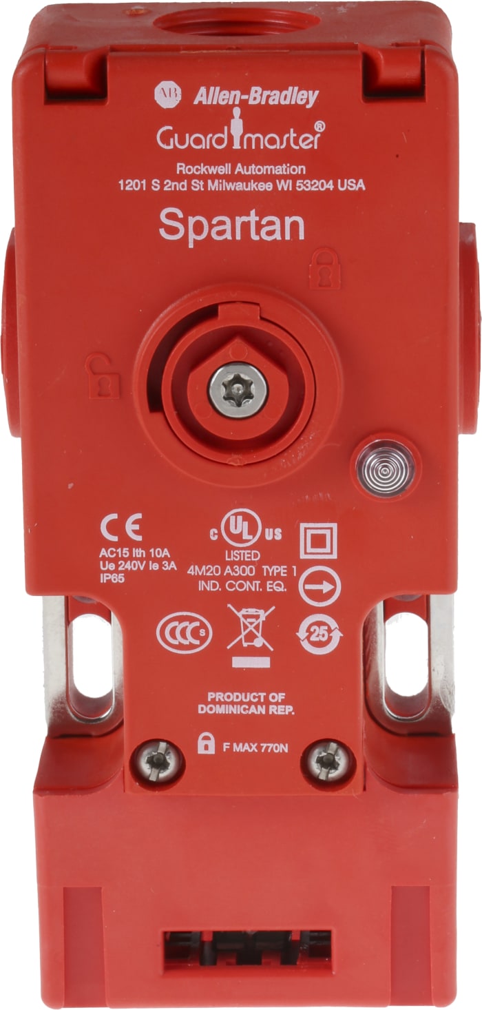440G-L07254, Allen Bradley, Guardmaster, Atlas 5, : Solenoid Voltage: 24VAC/DC, Contacts(Safety and Aux): 2 Normally Closed, 1 Normally Open, Actuator: Standard, Conduit Entry: M20 Conduit
