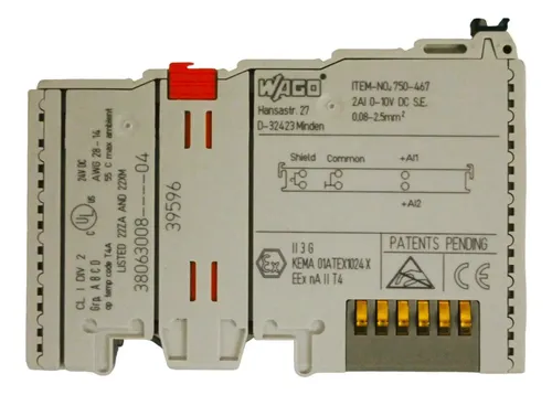 750-467, WAGO, Modulo, Entrada Analogica, 2AI; 0 … 10V DC; Single-Ended (lazo interno)