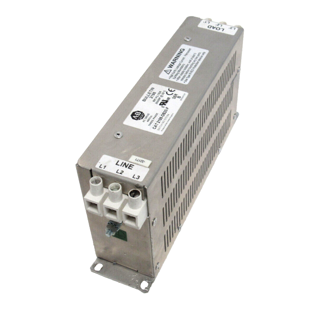 2198-DB20-F, Allen-Bradley, Filtro de línea de CA, 480 voltios CA trifásico, 20 amperios, para variador 2198-H025,40-ER