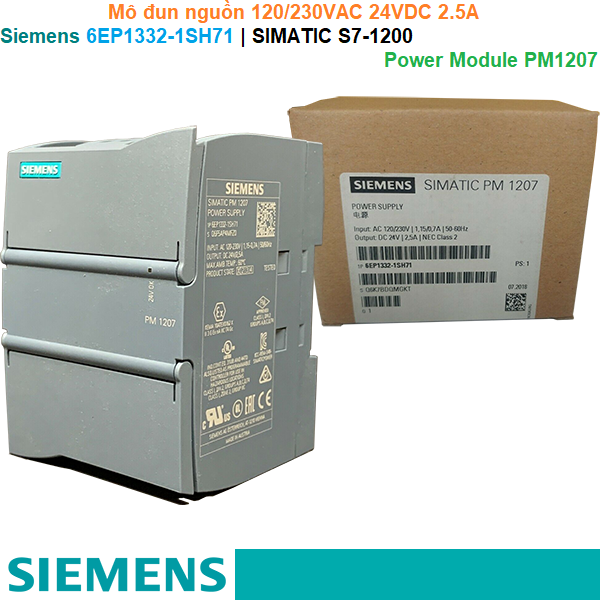 6EP1322-1SH71, Siemens, SIMATIC S7-1200 Power Module, PM1207, Stabilized power supply input: 120/230 VAC, output: DC 24 V/2,5 A.