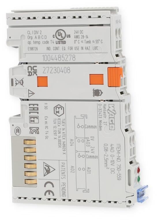 750-559, WAGO, Modulo, Salida analógica, 4 canales; 0 … 10V DC