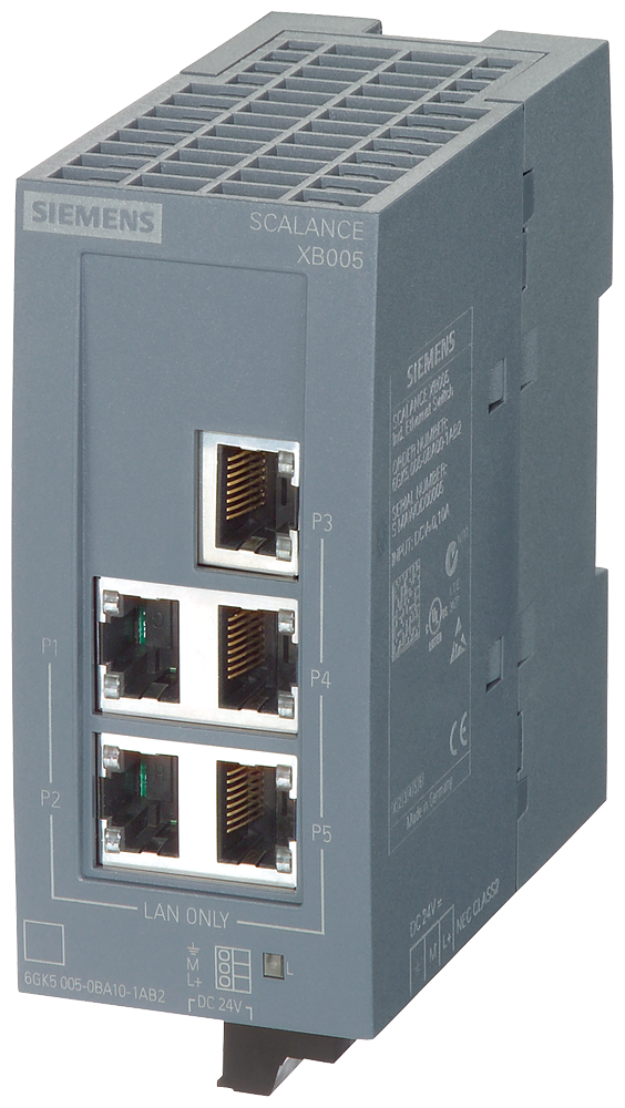 6GK5005-0BA00-1AB2, Siemens, Conmutador Ethernet, SCALANCE XB005 para 10/100 Mbit/s; para configurar pequeñas topologías en estrella y en línea