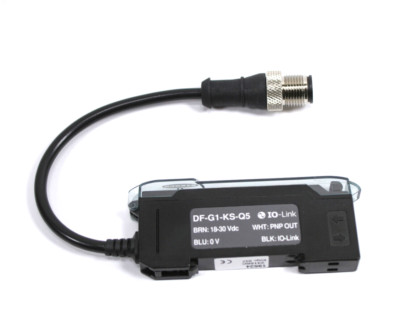 DF-G1-KS-Q5, BANNER, Amplificador de fibra de pantalla dual, rango: depende de la fibra; entrada 18-30 V CC, salida 1: Push/Pull con IO-Link; salida 2: solo PNP, 150 mm (6 pulg.) M12 de 4 pines...