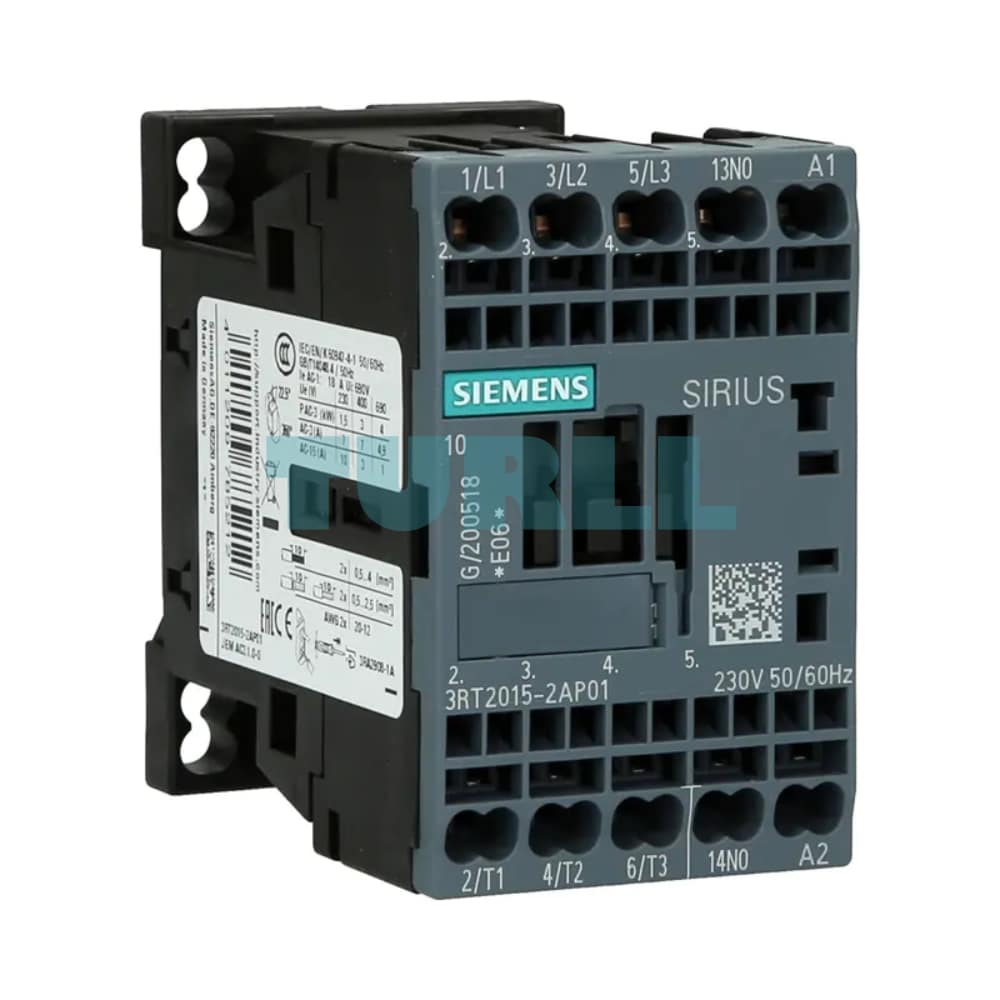 3RT2015-2AP01, Siemens, contactor de potencia, AC-3e/AC-3, 7 A, 3 kW/400 V, tripolar, 230 V AC, 50/60 Hz