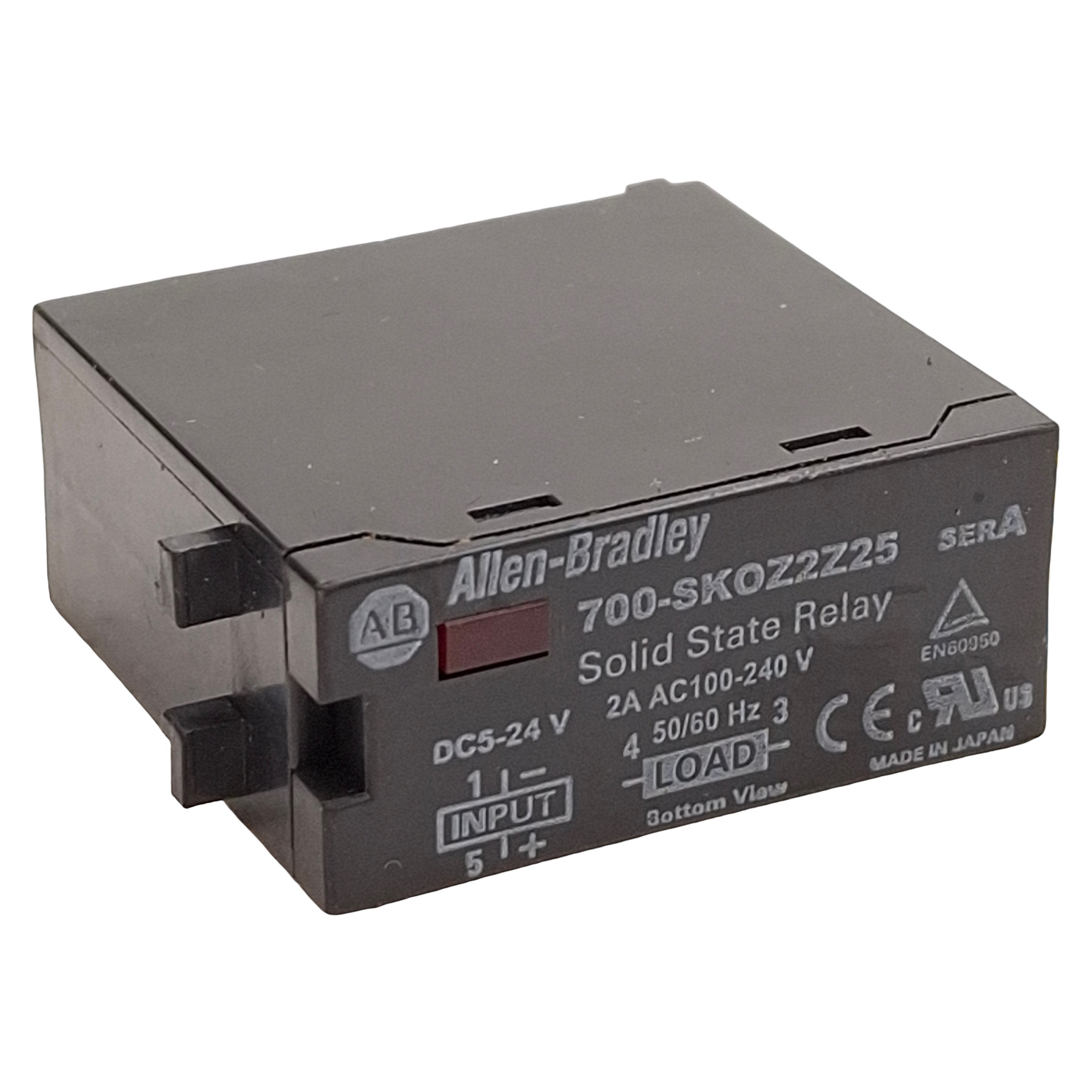 700-SK0Z2Z25, Allen-Bradley, Relé de estado sólido, 4 Pines, línea delgada, diagnóstico LED, voltaje de control de entrada de 5 a 24 VCC, salida de 2 A a 5 a 48 VCC.