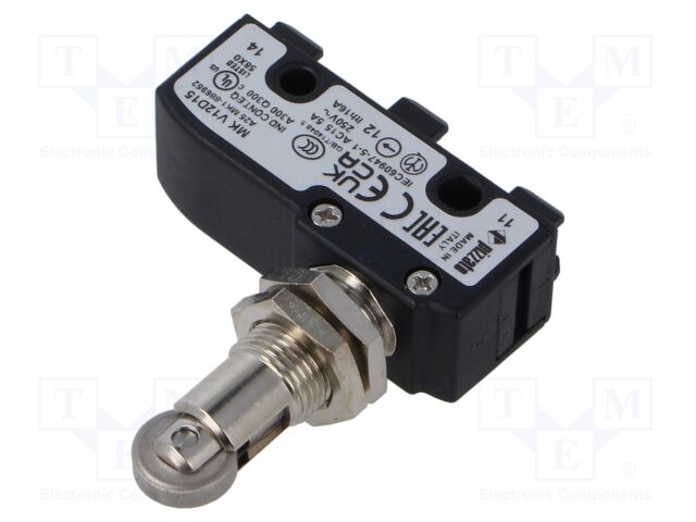 MK V12D15, PIZZATO ELETTRICA, Limite de carrera, Microswitch, SNAP ACTION, 5A/250VAC, 4A/24VDC; SPDT; ON-(ON);