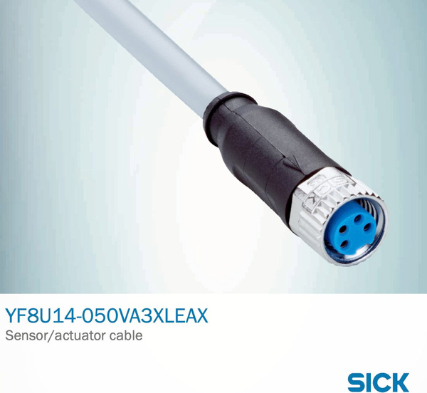 YF8U14-050VA3XLEAX, Sick, Cable de Sensor, M8 Hembra, Extremo Libre, 4 Contactos, 5 m, 16.4 ft