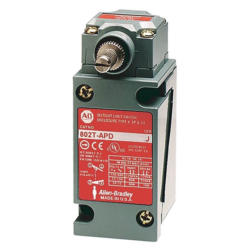 802T-AP, Allen Braldley, Limit Switch, NEMA Type 4 and 13 Oiltight Construction, Plug-In, Lever Type, Spring Return, Standard Operating Torque, 2-Circui