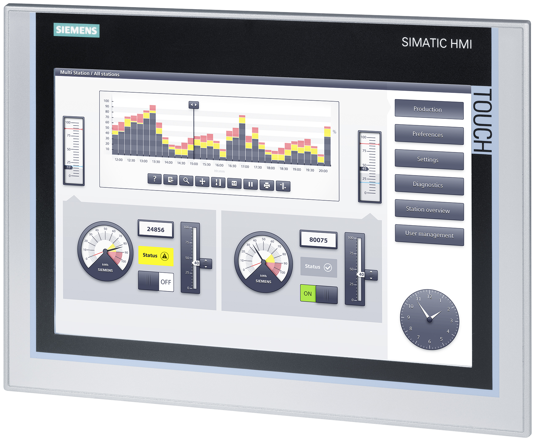6AV2124-0MC01-0AX0, Siemens, SIMATIC HMI TP1200 Comfort, Comfort Panel, touch operation, 12" widescreen TFT display,