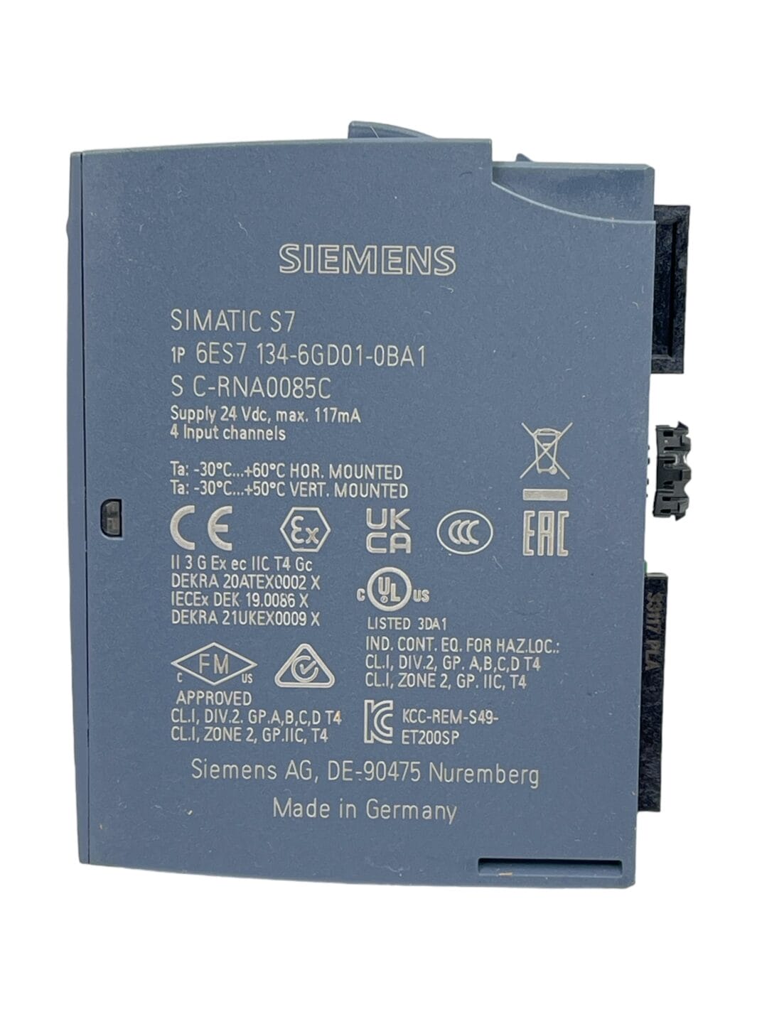 6ES7134-6GD01-0BA1, Siemens, SIMATIC ET 200SP, módulo de entradas analógicas, AI 4XI 2-/4-Wire Standard, 1 unid. por paquete, código de color CC00, código color CC03, diag. módulo, 16bit, +/-0,3%