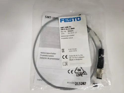 SMT-10M-PS-24V-E-0,3-L-M8D, FESTO, Interruptor de proximidad, Detector de posición, serie SMT, 0.3 M, 24 VDC, 3 PIN, C-Slot, PNP.