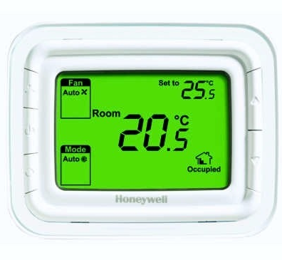 T6865H2WG-R, Honeywell, Termostato ambiente digital y táctil diseñado para sistemas de Fan Coil de 2 tubos.