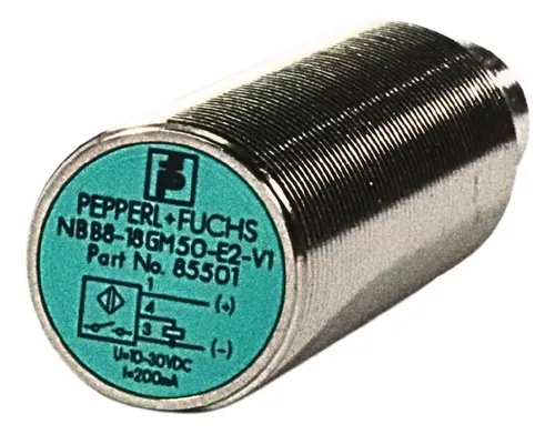 NBB8-18GM50-E2-V1,  Pepperl + Fuchs,  Sensor de proximidad inductivo, , detección 0-8 mm, diámetro 18 mm, roscado, latón niquelado, longitud 50 mm, 3 hilos, Vdc, 1 salida PNP, NO