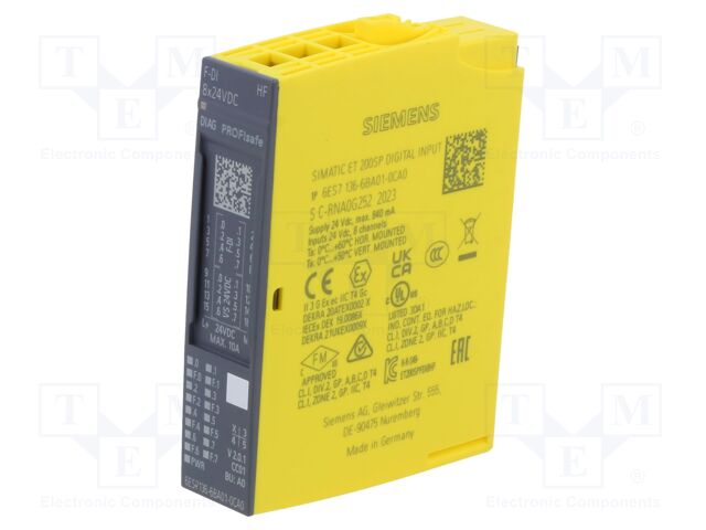 6ES7136-6BA01-0CA0, Siemens,  Automation module: in/out extension; ET 200SP, Digit. in: 8